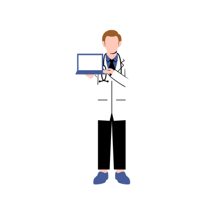 Male doctor holding laptop Illustration