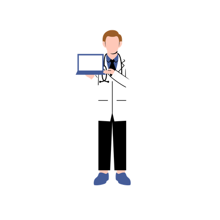 Male doctor holding laptop  Illustration