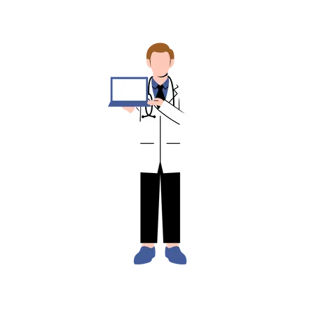 Male doctor holding laptop  Illustration