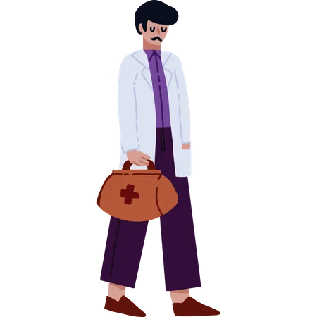 Male Doctor holding medical bag  Illustration