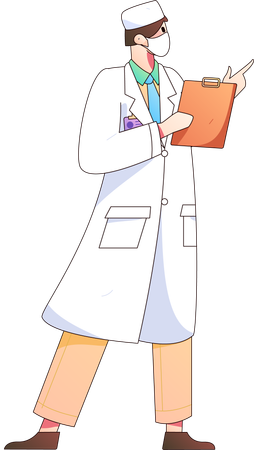 Male doctor holding medical report while pointing something  Illustration