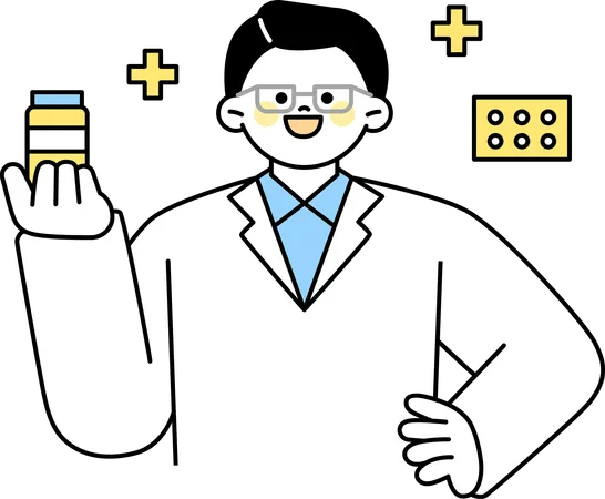 Male doctor holding medicine  Illustration