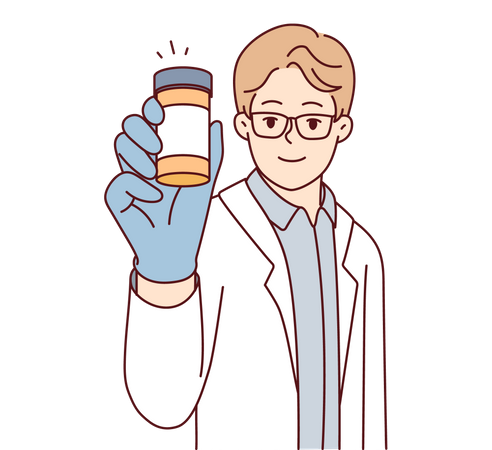 Male doctor holding medicine jar  Illustration