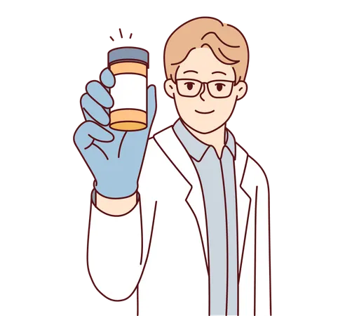 Male doctor holding medicine jar  Illustration