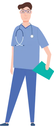 Male doctor holding patient file Illustration