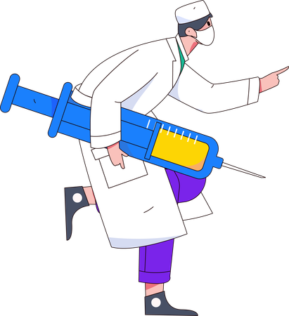 Male doctor holding syringe  Illustration