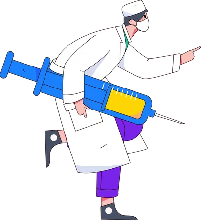 Male doctor holding syringe  Illustration