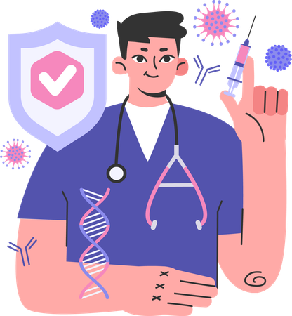 Male doctor holding vaccine  Illustration