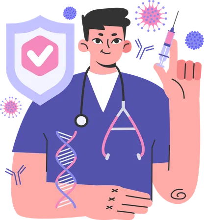 Male doctor holding vaccine  Illustration