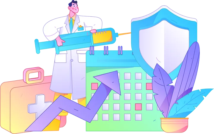 Male doctor holding vaccine  Illustration