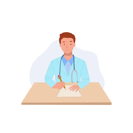 Male Doctor In Medical Coats Writing A Medical Report Flat Vector Cartoon Character Illustration Illustration