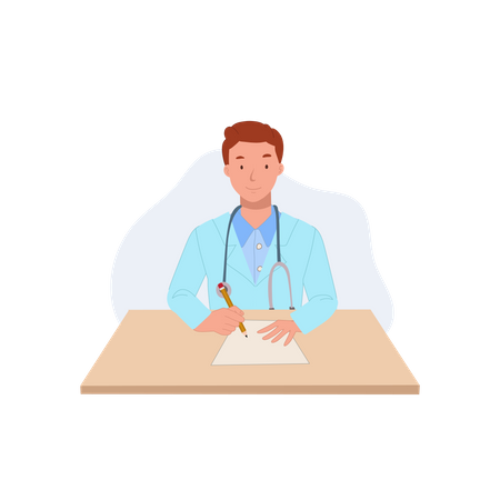 Male doctor in medical coats writing prescription  Illustration