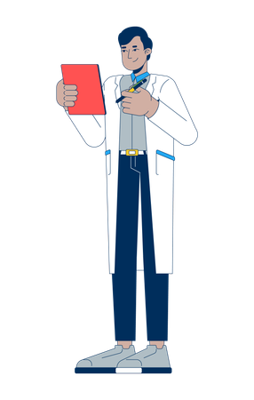 Male doctor in white coat holding clipboard and pen  Illustration