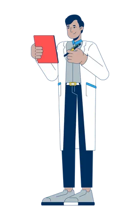 Male doctor in white coat holding clipboard and pen  Illustration