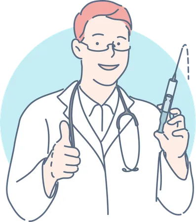 Male doctor is holding injection  Illustration