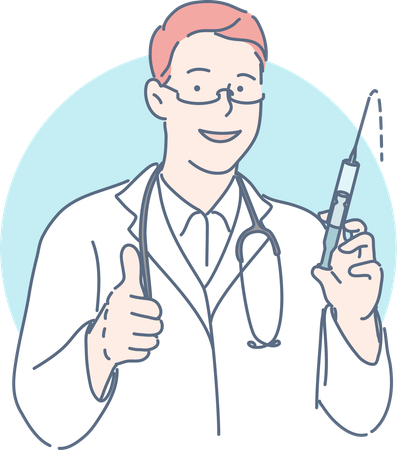 Male doctor is holding injection  Illustration