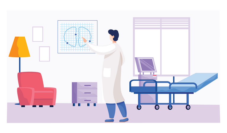 Male doctor looking at brain report  Illustration