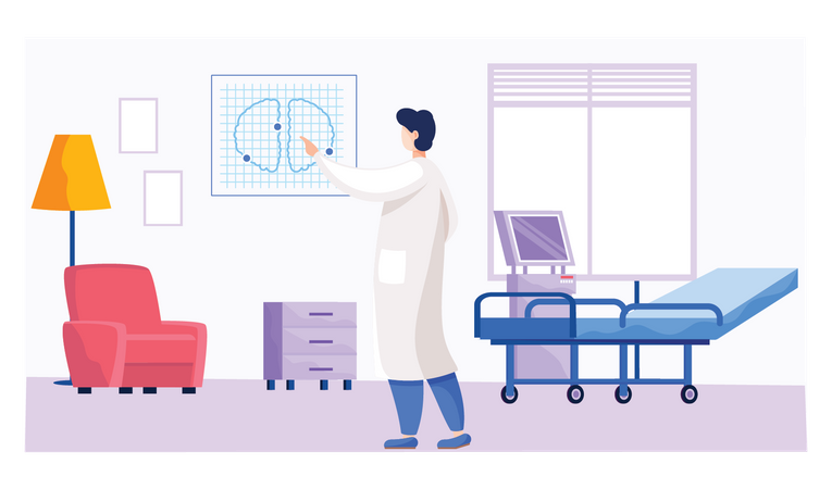Male doctor looking at brain report  Illustration
