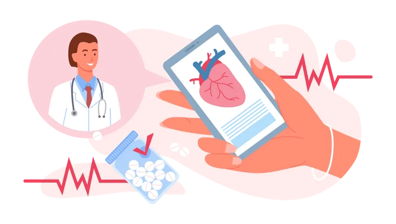 Male doctor looking at online heart report of patient  Illustration