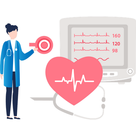 Male doctor looking at pulse monitor  Illustration