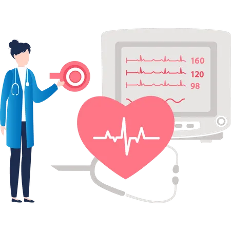 Male doctor looking at pulse monitor  Illustration