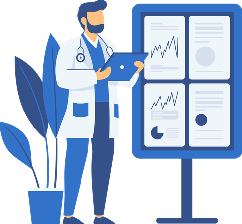 Male Doctor looking heart analysis reprot  Illustration