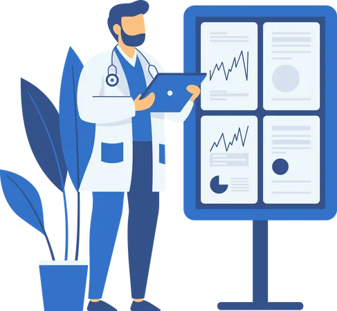 Male Doctor looking heart analysis reprot  Illustration