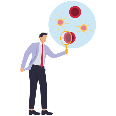 Male doctor Magnifying lens find viruses  Illustration