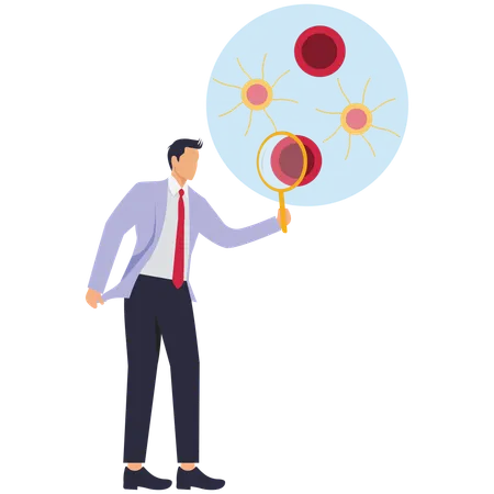 Male doctor Magnifying lens find viruses  Illustration