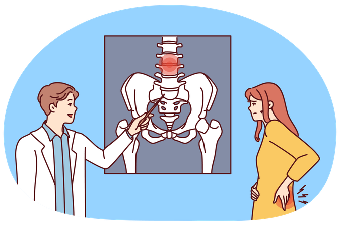 Male doctor point at body organ on image  Illustration