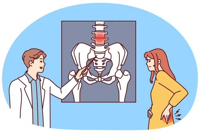 Male doctor point at body organ on image  Illustration