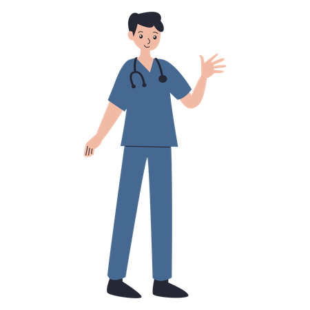 Male doctor pose a greeting  Illustration