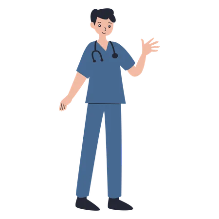 Male doctor pose a greeting  Illustration