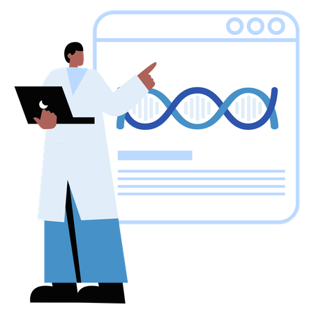 DNA 보고서를 제시하는 남성 의사  일러스트레이션