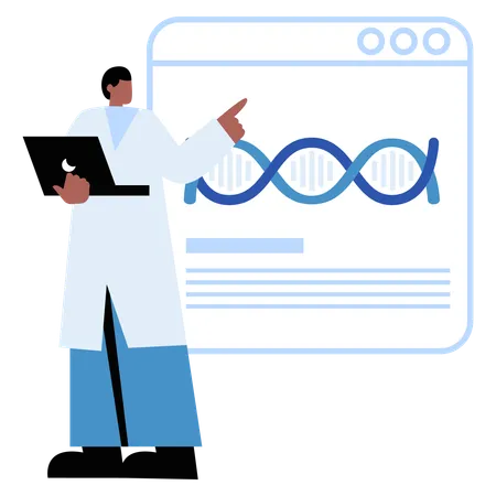 DNA 보고서를 제시하는 남성 의사  일러스트레이션