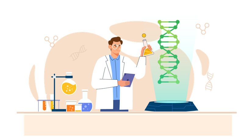 남성 의사의 DNA 연구  일러스트레이션