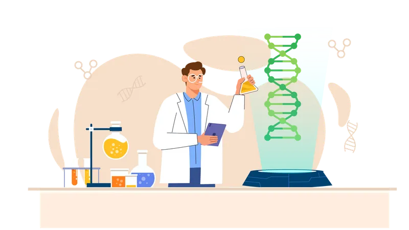 Male doctor research on dna  Illustration