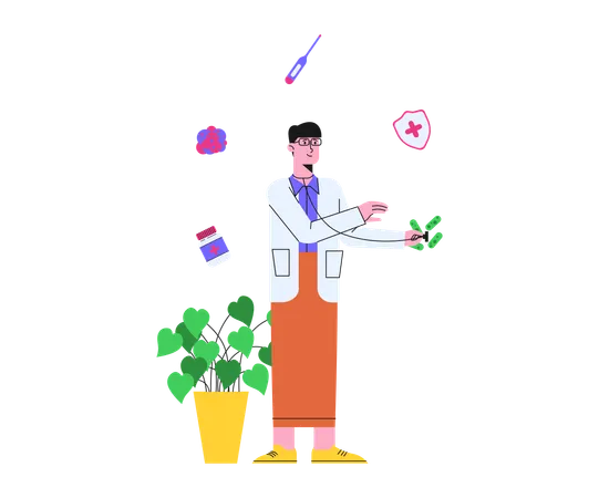 Male Doctor research on virus and medicine  Illustration