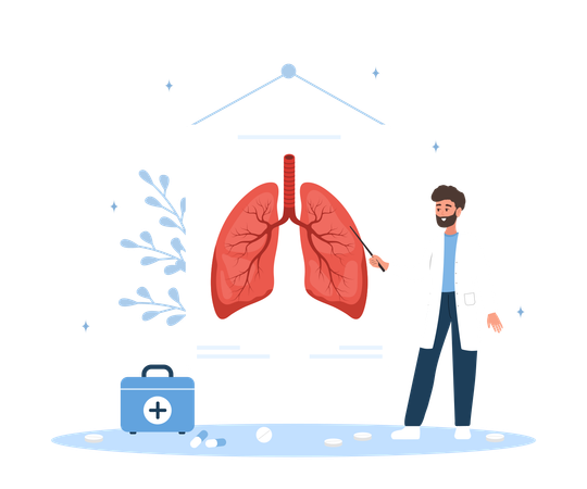 Male Doctor Researching Lungs Transplantation  Illustration