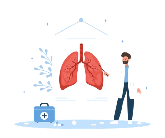 Male Doctor Researching Lungs Transplantation  Illustration
