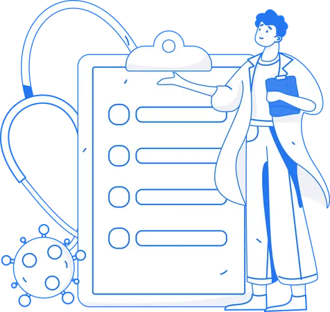 Male Doctor showing medical document  イラスト