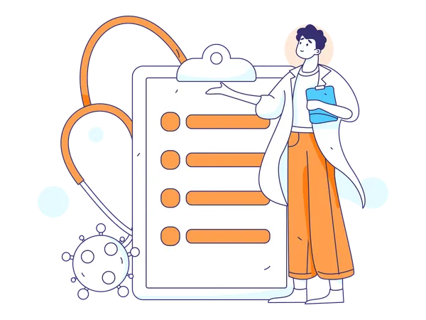 Male Doctor showing medical document  イラスト