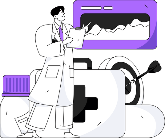 Male doctor showing medical report  Illustration