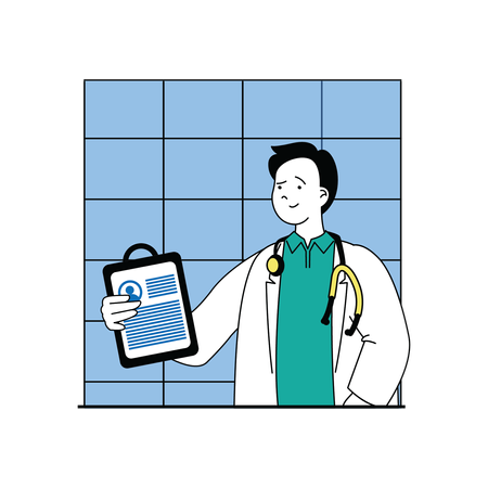Male doctor showing medical report of patient  Illustration