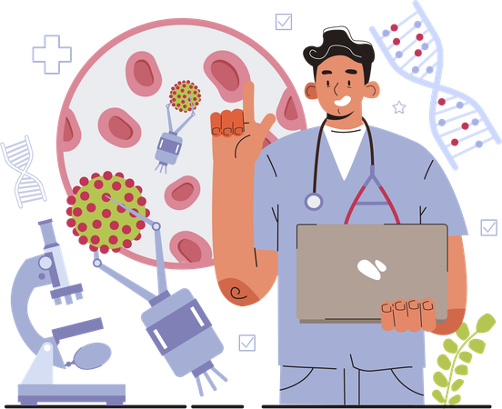 Male doctor showing medical research  Illustration