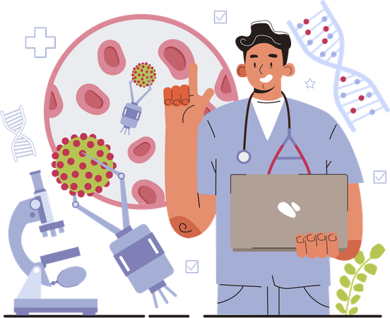 Male doctor showing medical research Illustration