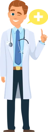 Male doctor showing plus sign Illustration