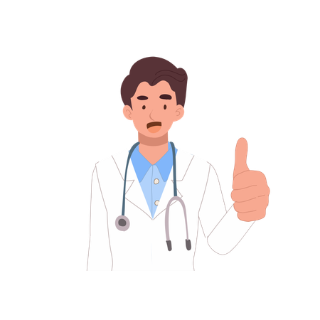 Male doctor smiling with thumbs up gesture in medical portrait  Illustration