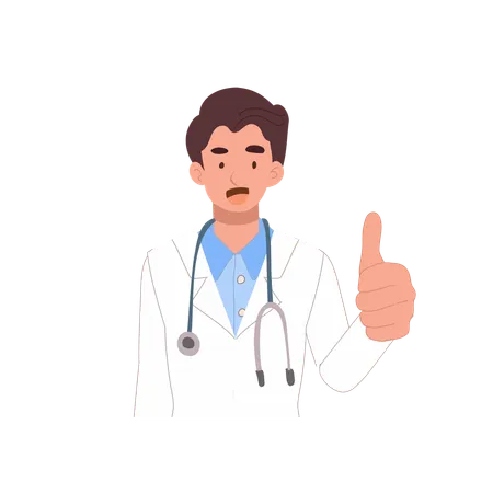 Male doctor smiling with thumbs up gesture in medical portrait  Illustration