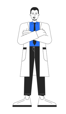 Confident Doctor In White Coat Flat Line Color Vector Character Editable Simple Outline Full Body Person On White Healthcare Clinic Cartoon Spot Illustration For Web Graphic Design And Animation Illustration